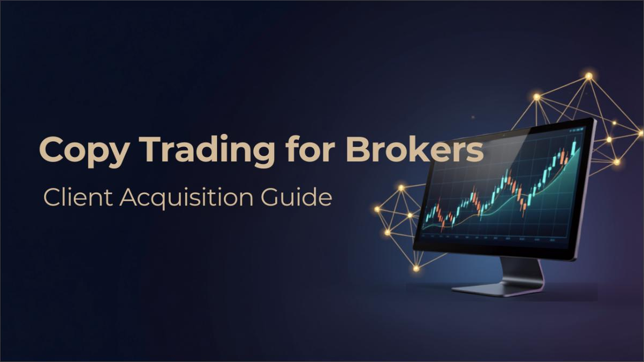 Broker dashboard showing copy trading signal provider network and candlestick chart