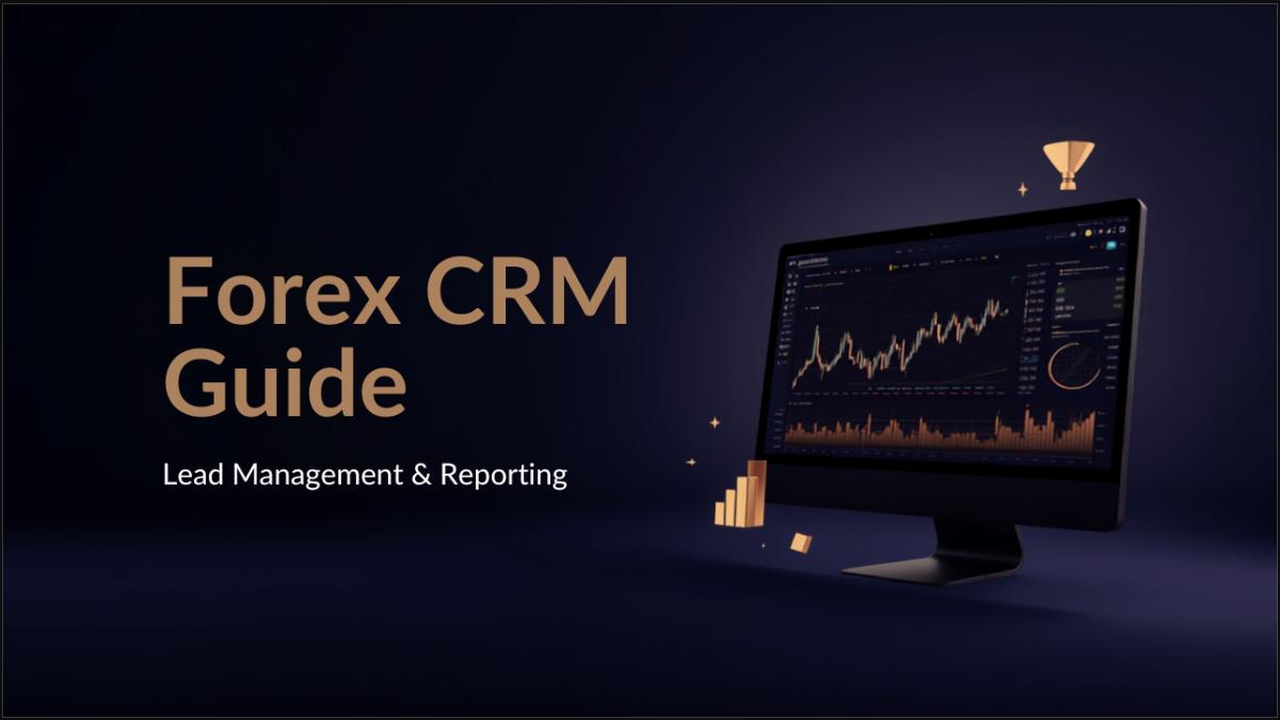 Forex CRM lead management and reporting dashboard illustration for brokers